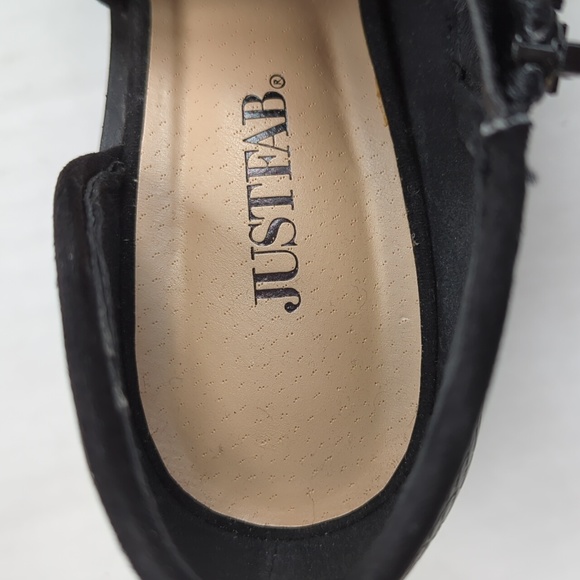 Just Fab Faux Snakeskin Faux Suede Side Cut Out Ankle Booties 7 Black - Picture 10 of 16